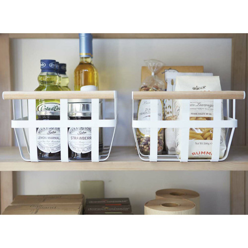 Yamazaki White Yamazaki Metal Wood Storage Basket Temple Webster